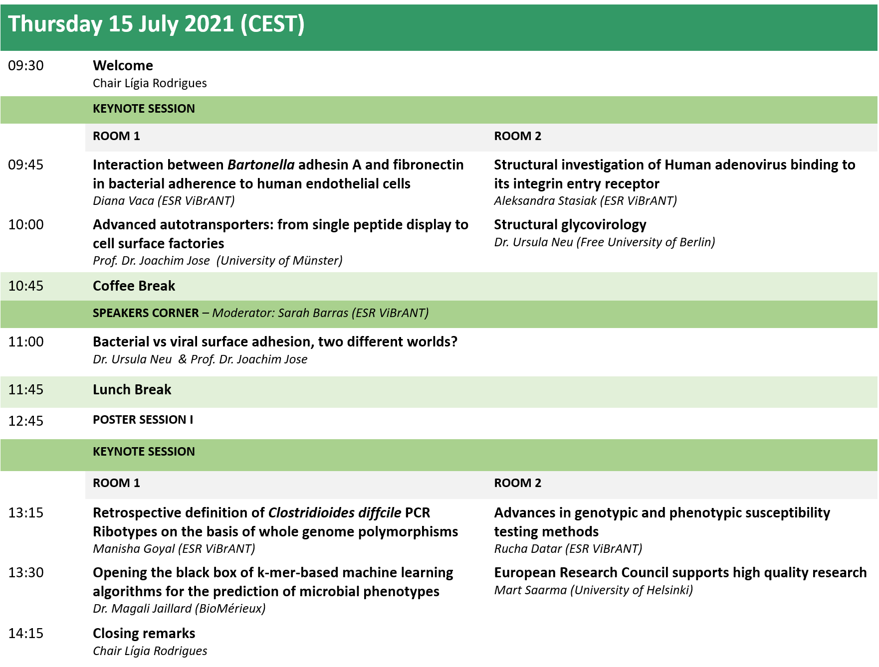 Official ViBrANT2021 Conference Programme 15 July